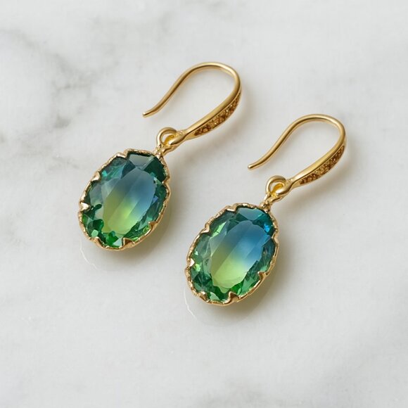Jewelry - Ombré Crystal Gemstone Drop Hoop Earrings